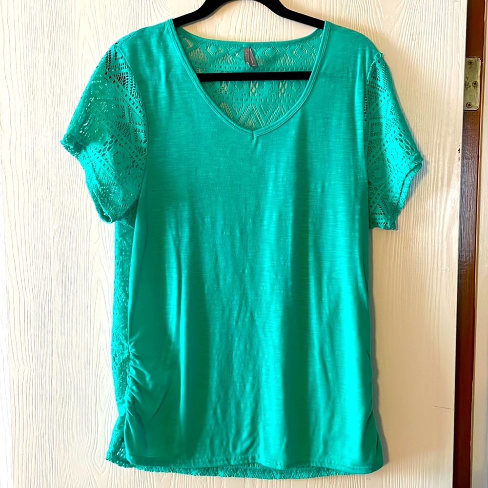 Vanity 2XL Mint Green Boho Lace Shirt